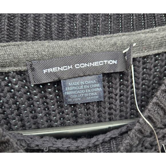 NWT French Connection Mens M Black Sweater Transfer Rib Crewneck Jumper Long - Picture 7 of 15